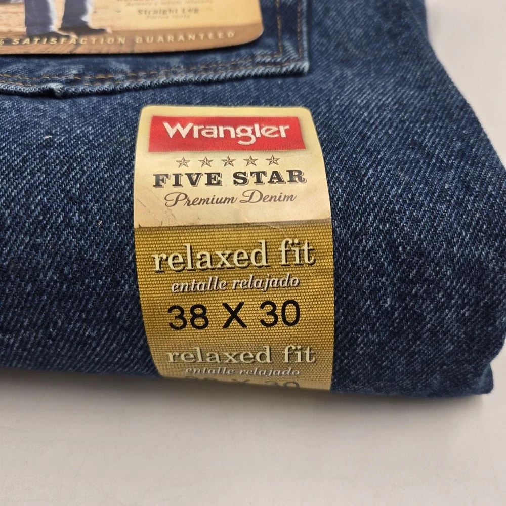 Wrangler Jeans Mens 38x30 Blue Five Star Premium Relaxed Fit NEW Workwear Rugged